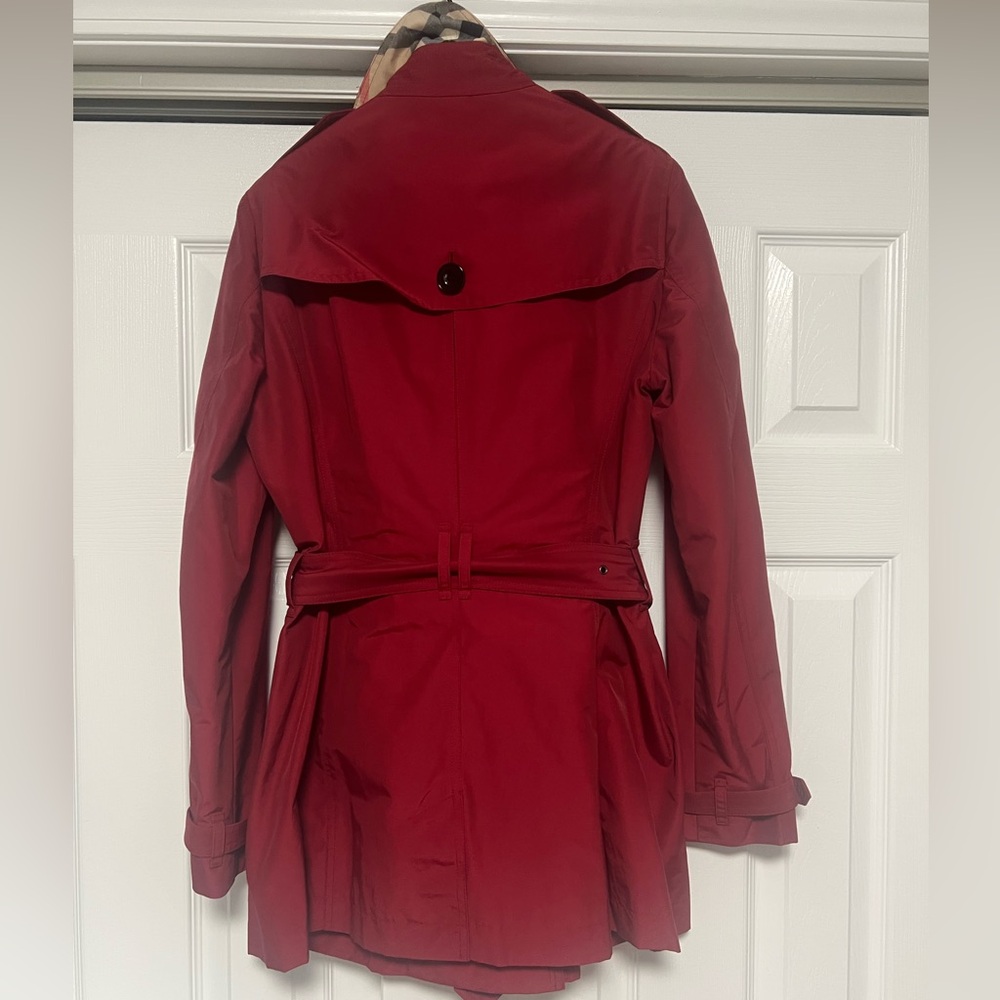 Burberry Brit red cotton blend double breasted trench coat alizarin crimson 8 - Picture 9 of 16